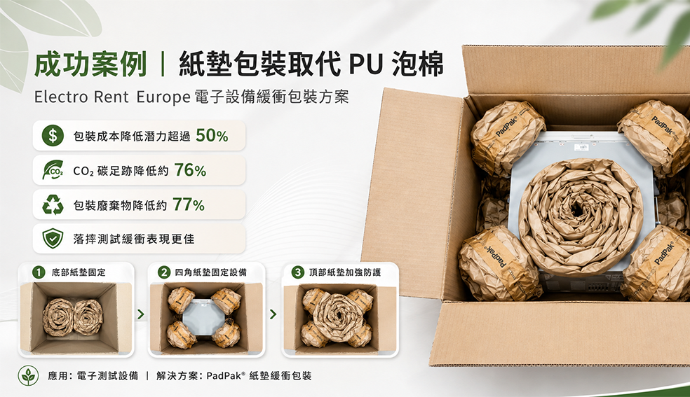 Ranpak紙墊包裝案例｜電子設備取代PU泡棉，降成本更減碳