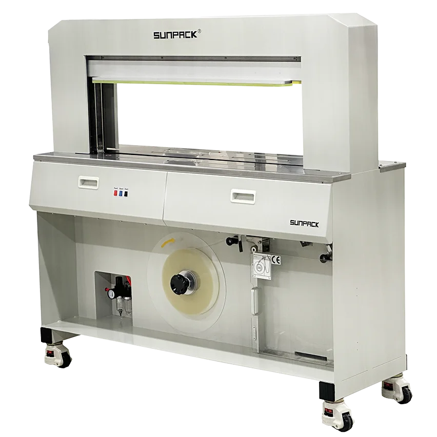 10035-TP 加壓型束帶機：100N 高拉力、氣動頂壓設計，瓦楞紙箱包裝首選