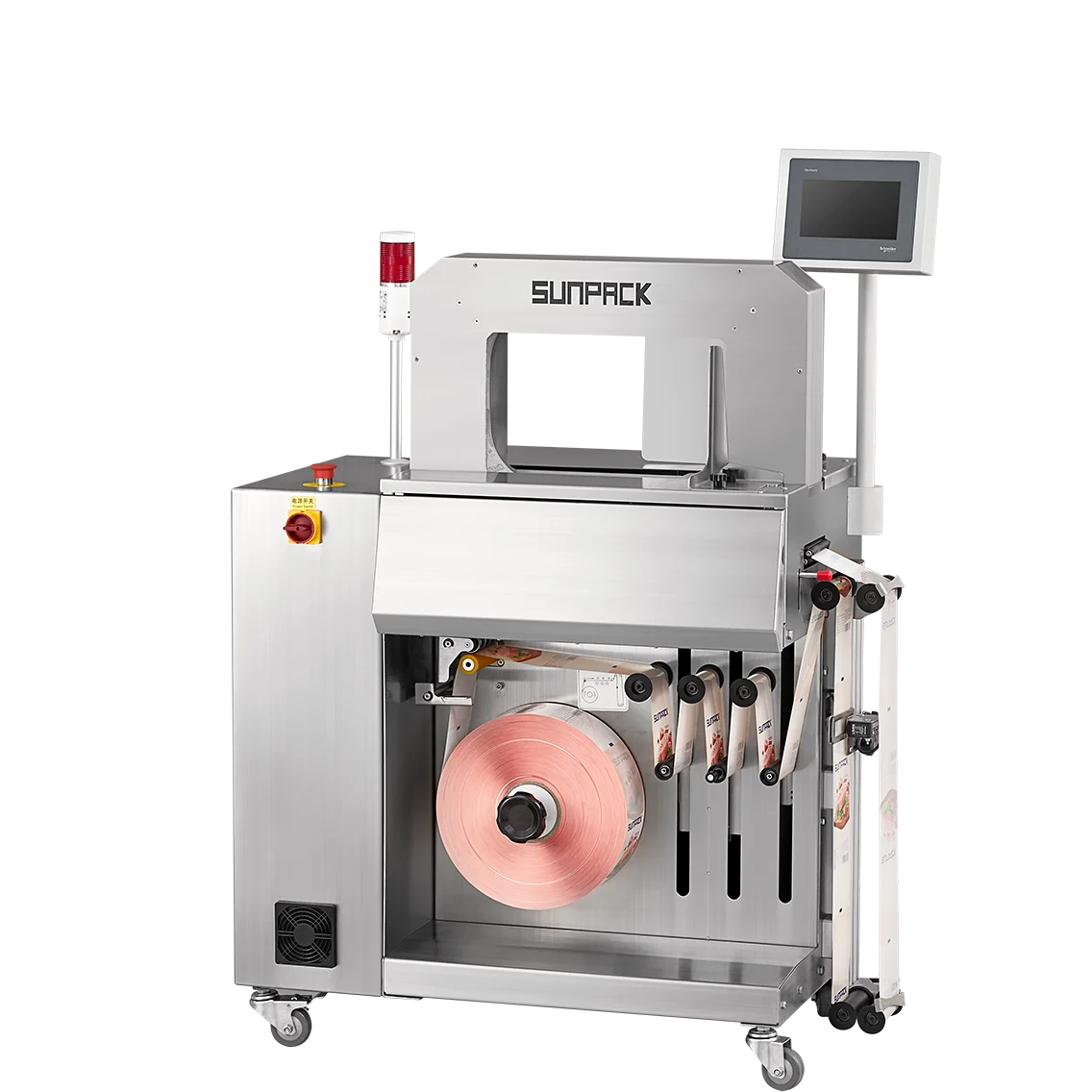 TPK-3720V 真空定位型束帶機：施耐德伺服驅動、印刷定位感應、支援 150mm 超寬帶